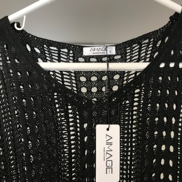 Al’Mage Women’s Crochet Knit Black Swimsuit Coverup Dress NWT Size M - Picture 3 of 7